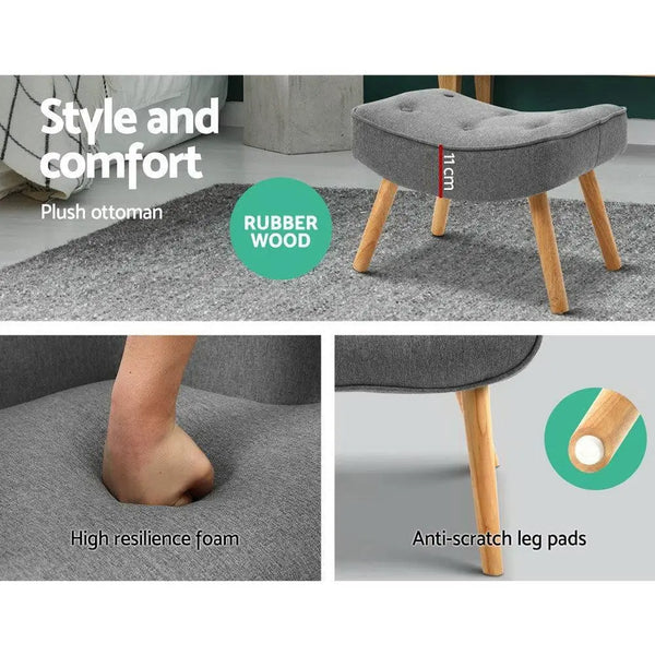 Artiss Armchair and Ottoman - Grey Deals499