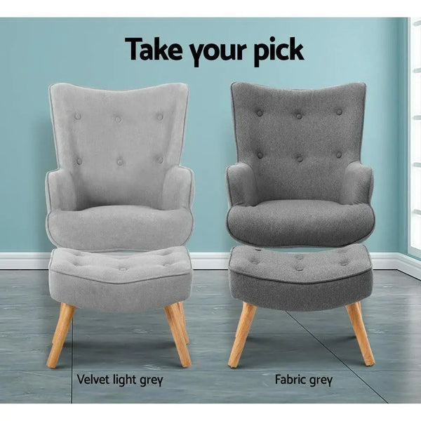 Artiss Armchair and Ottoman - Grey Deals499