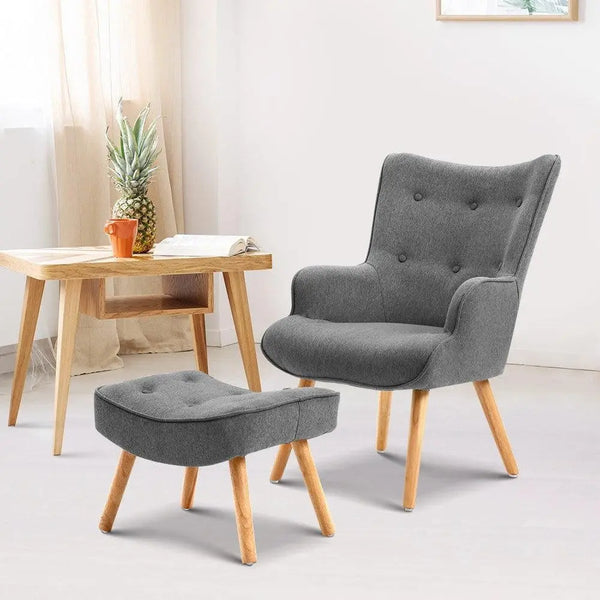 Artiss Armchair and Ottoman - Grey Deals499