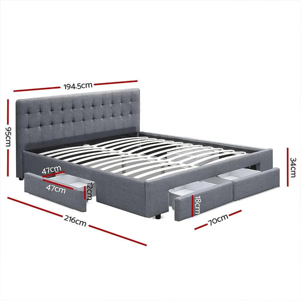 Artiss Avio Bed Frame Fabric Storage Drawers - Grey King Deals499