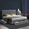 Artiss Avio Bed Frame Fabric Storage Drawers - Grey Queen Deals499