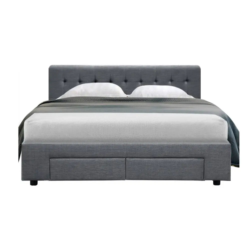 Artiss Avio Bed Frame Fabric Storage Drawers - Grey Double Deals499