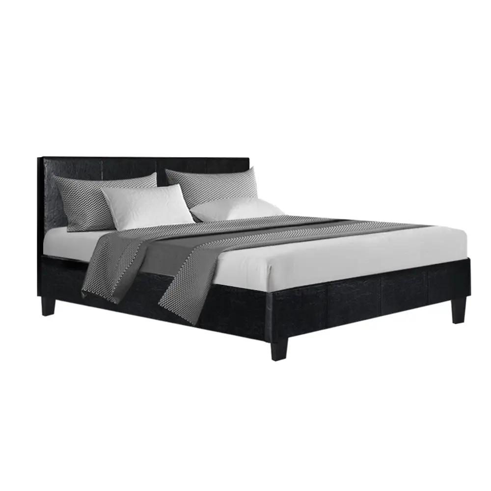 Artiss Bed Frame Double Size Base Mattress Platform Leather Wooden Black NEO Deals499