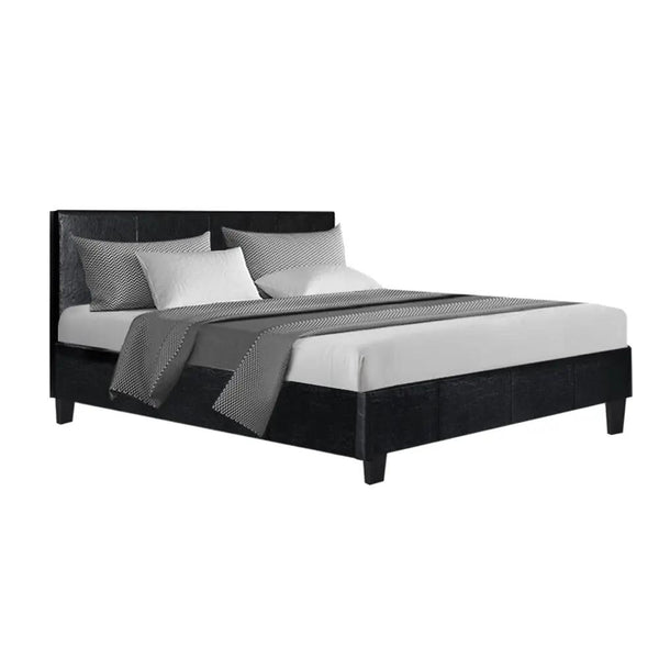 Artiss Bed Frame Double Size Base Mattress Platform Leather Wooden Black NEO Deals499