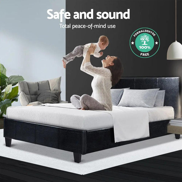 Artiss Bed Frame Double Size Base Mattress Platform Leather Wooden Black NEO Deals499