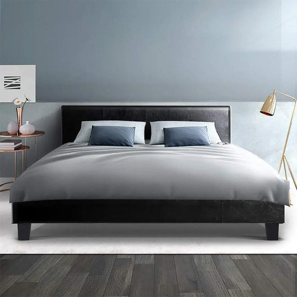 Artiss Bed Frame Double Size Base Mattress Platform Leather Wooden Black NEO Deals499