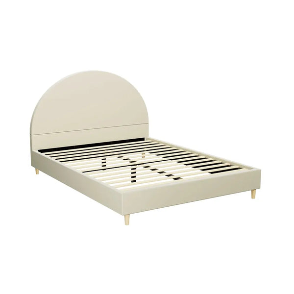Artiss Bed Frame Queen Size Bed Base w Arched Headboard Velvet Fabric Cream from Deals499 at Deals499