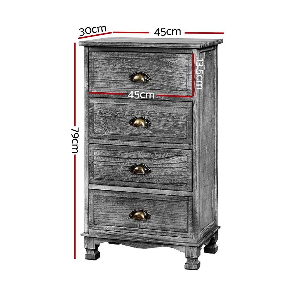 Artiss Bedside Tables Drawers Cabinet Vintage 4 Chest of Drawers Grey Nightstand Deals499