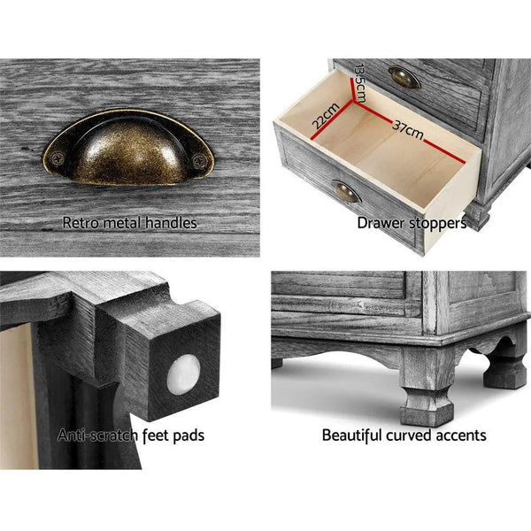 Artiss Bedside Tables Drawers Cabinet Vintage 4 Chest of Drawers Grey Nightstand Deals499