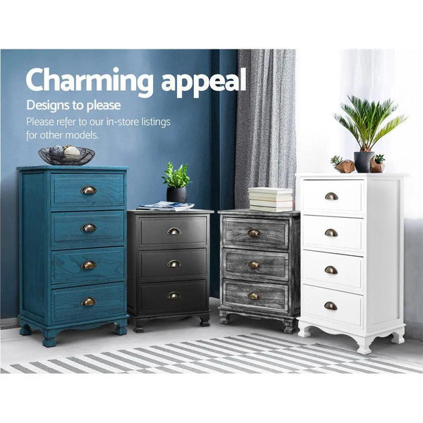 Artiss Bedside Tables Drawers Cabinet Vintage 4 Chest of Drawers Grey Nightstand Deals499