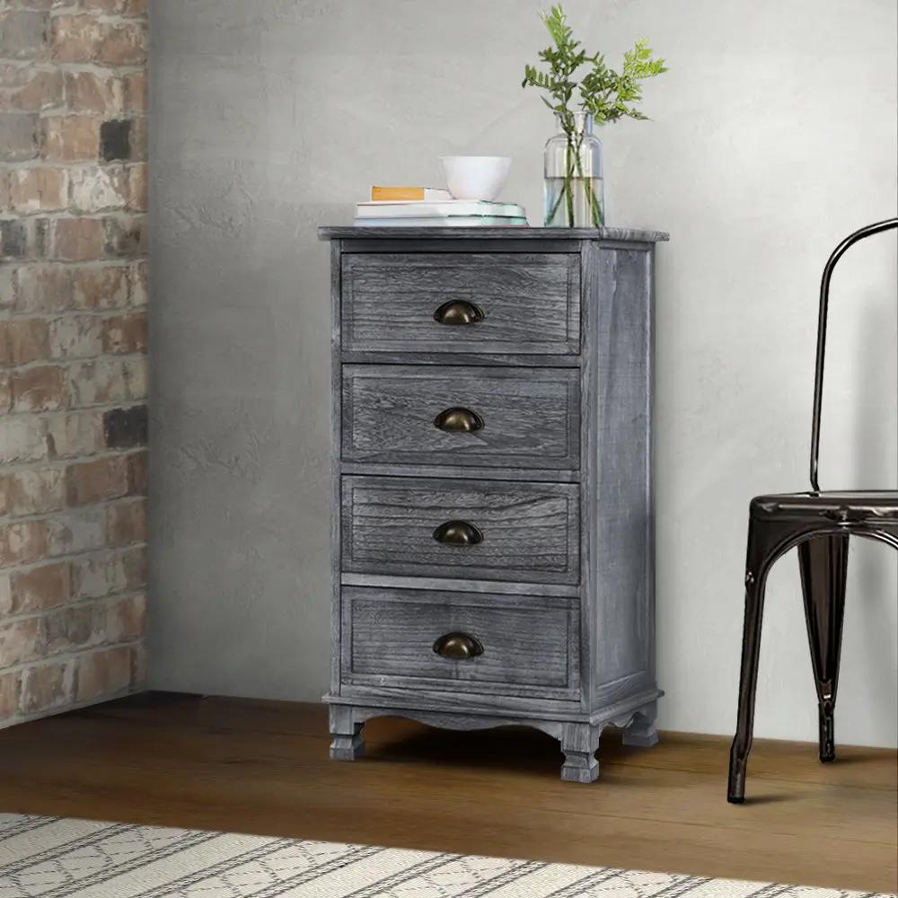 Artiss Bedside Tables Drawers Cabinet Vintage 4 Chest of Drawers Grey Nightstand Deals499
