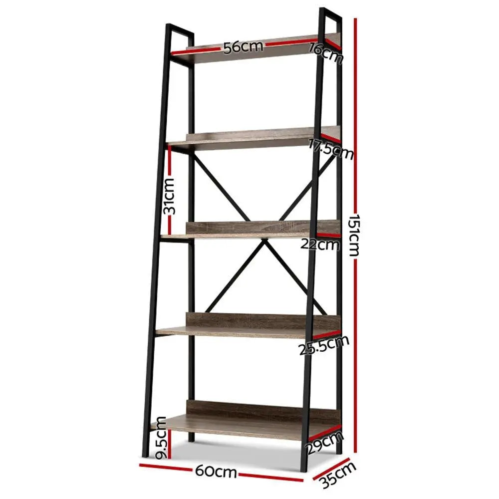 Artiss Bookshelf 5Tier Metal Bookcase Bookshelves Oak Book Shelf Display Storage Deals499