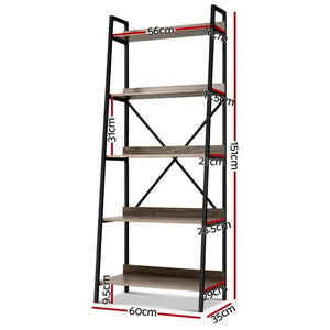 Artiss Bookshelf 5Tier Metal Bookcase Bookshelves Oak Book Shelf Display Storage Deals499