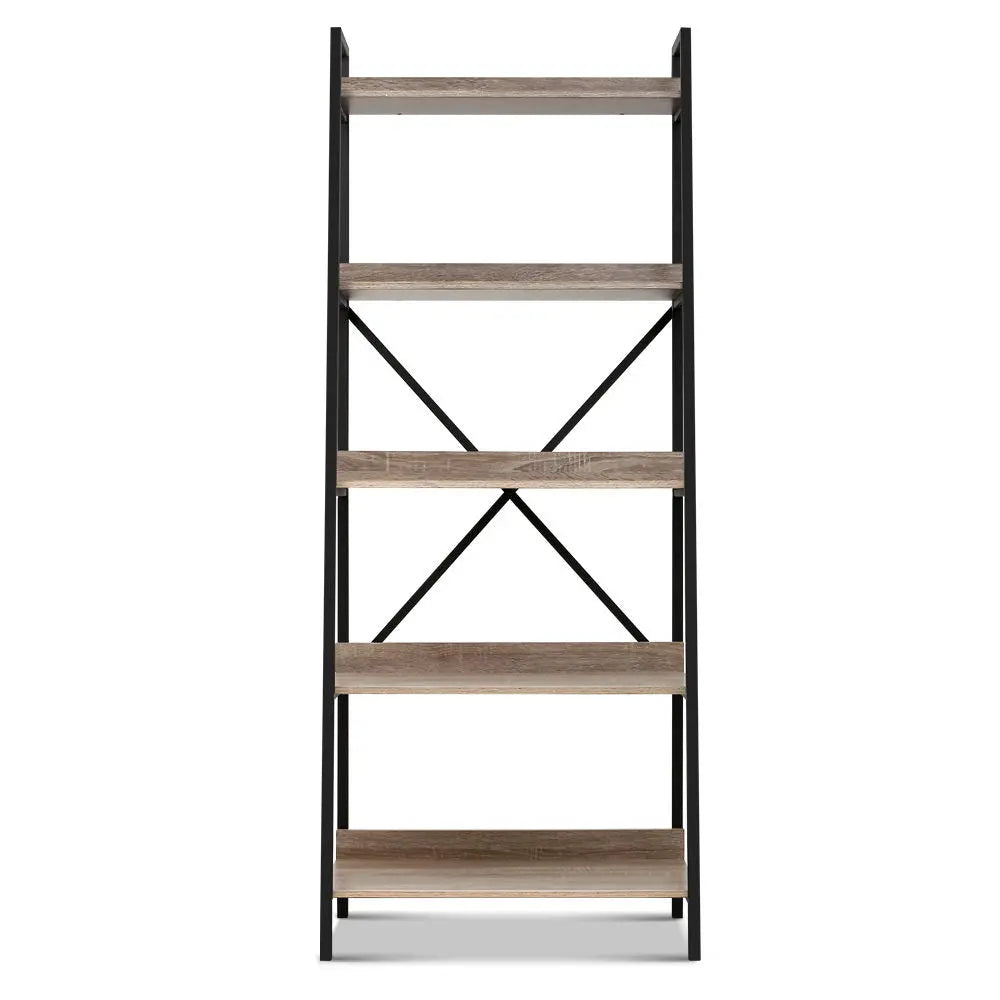 Artiss Bookshelf 5Tier Metal Bookcase Bookshelves Oak Book Shelf Display Storage Deals499