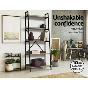 Artiss Bookshelf 5Tier Metal Bookcase Bookshelves Oak Book Shelf Display Storage Deals499