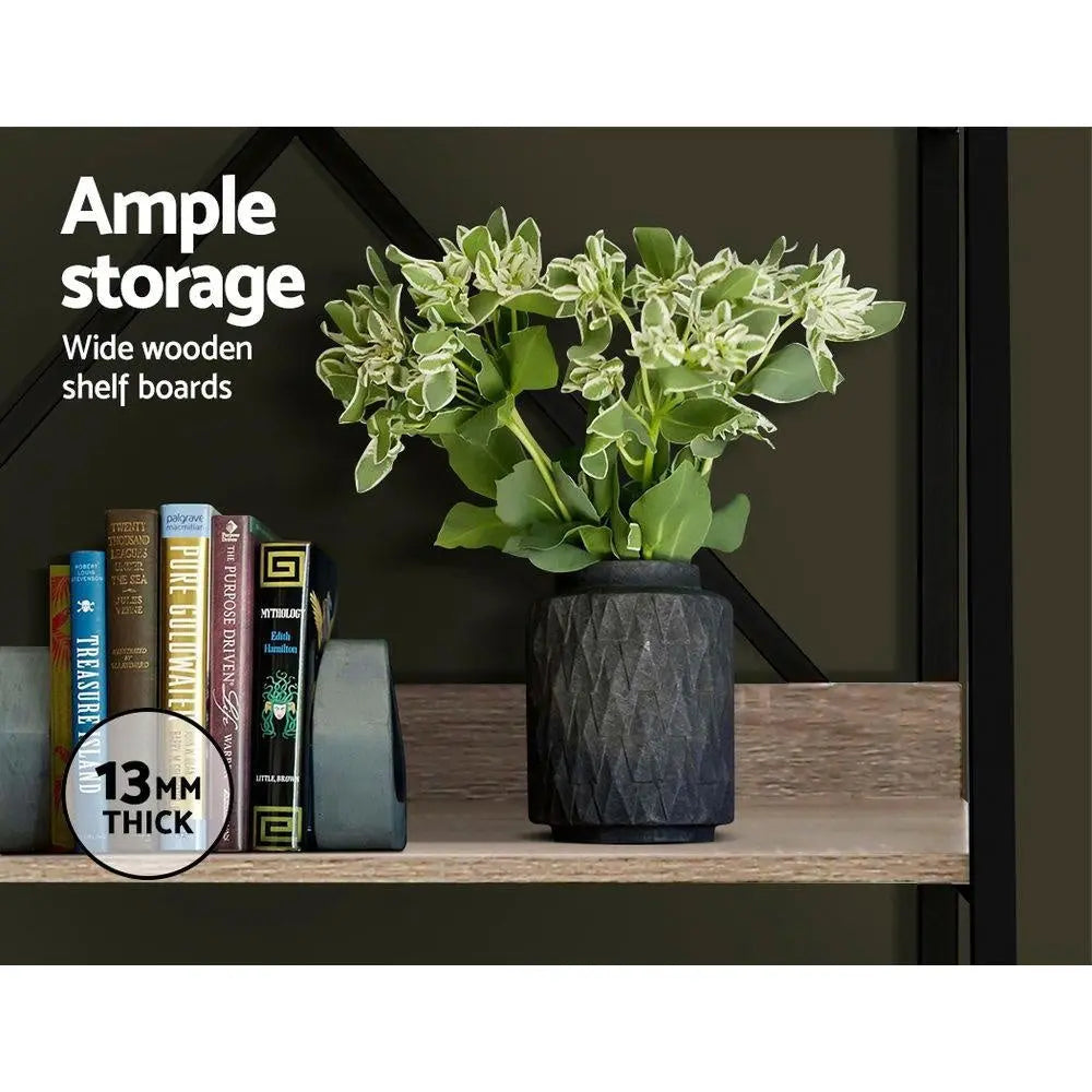 Artiss Bookshelf 5Tier Metal Bookcase Bookshelves Oak Book Shelf Display Storage Deals499