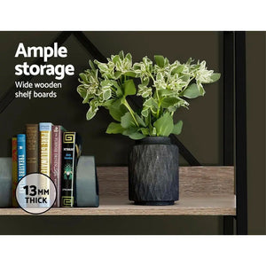 Artiss Bookshelf 5Tier Metal Bookcase Bookshelves Oak Book Shelf Display Storage Deals499