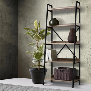 Artiss Bookshelf 5Tier Metal Bookcase Bookshelves Oak Book Shelf Display Storage Deals499