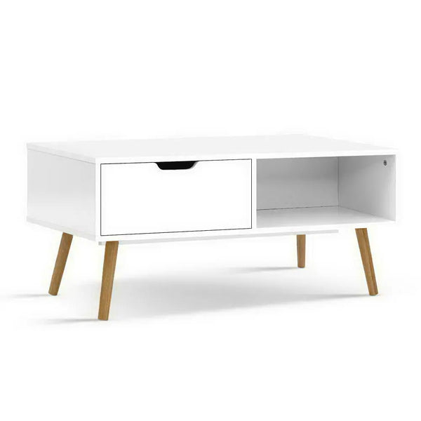 Artiss Coffee Table Storage Drawer Open Shelf Wooden Legs Scandinavian White Deals499
