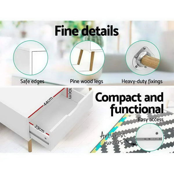 Artiss Coffee Table Storage Drawer Open Shelf Wooden Legs Scandinavian White Deals499