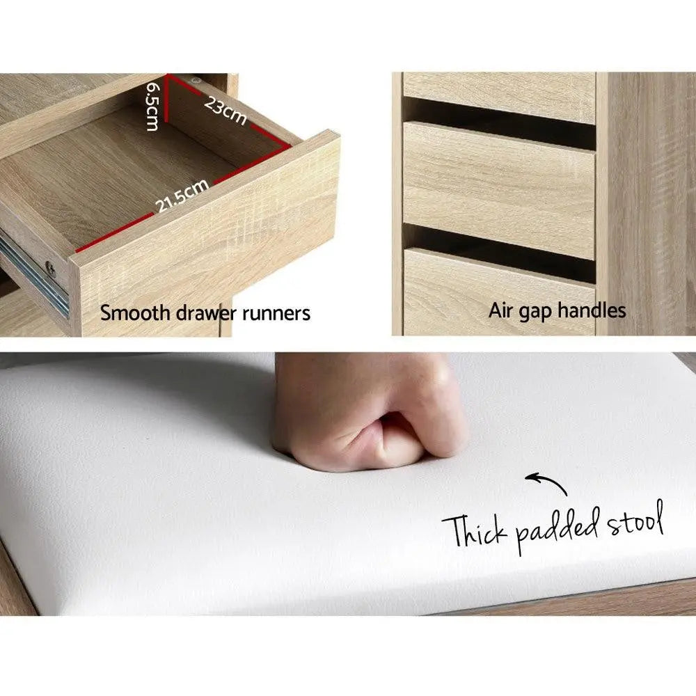 Artiss Corner Dressing Table Mirror Stool Set Makeup Vanity Desk Chair Oak Deals499