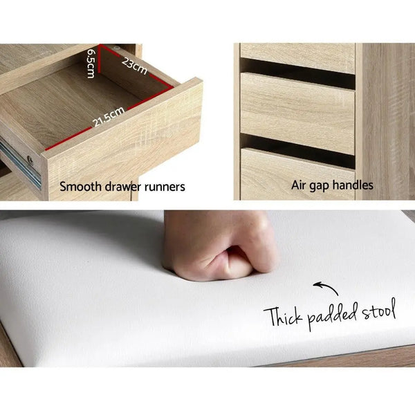 Artiss Corner Dressing Table Mirror Stool Set Makeup Vanity Desk Chair Oak Deals499