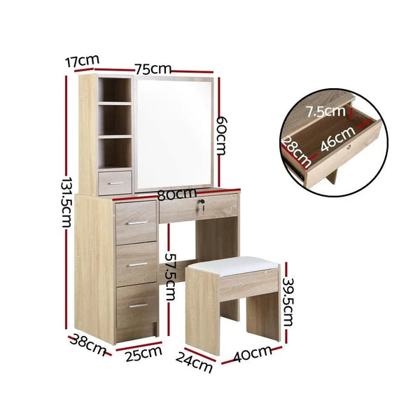 Artiss Dressing Table Stool Set Slide Mirror Makeup Vanity Desk Chair Drawer Oak Deals499