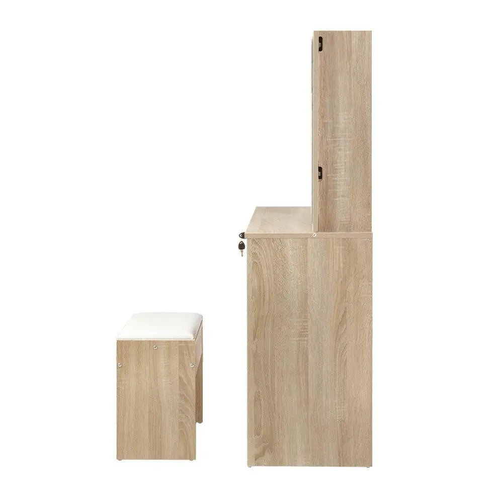 Artiss Dressing Table Stool Set Slide Mirror Makeup Vanity Desk Chair Drawer Oak Deals499