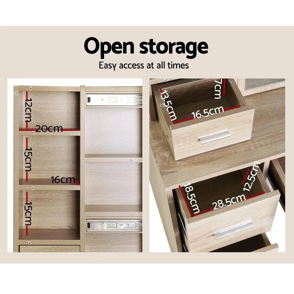 Artiss Dressing Table Stool Set Slide Mirror Makeup Vanity Desk Chair Drawer Oak Deals499