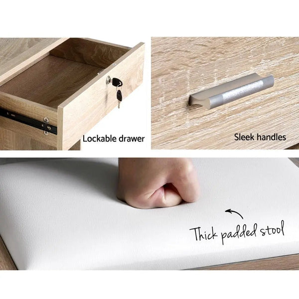 Artiss Dressing Table Stool Set Slide Mirror Makeup Vanity Desk Chair Drawer Oak Deals499