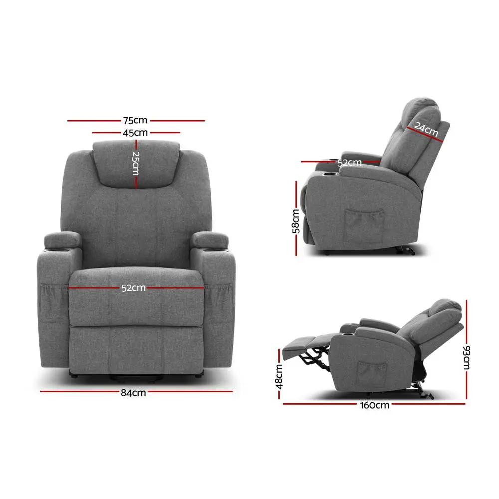 Artiss Electric Massage Chair Recliner Sofa Lift Motor Armchair Heating Fabric Deals499