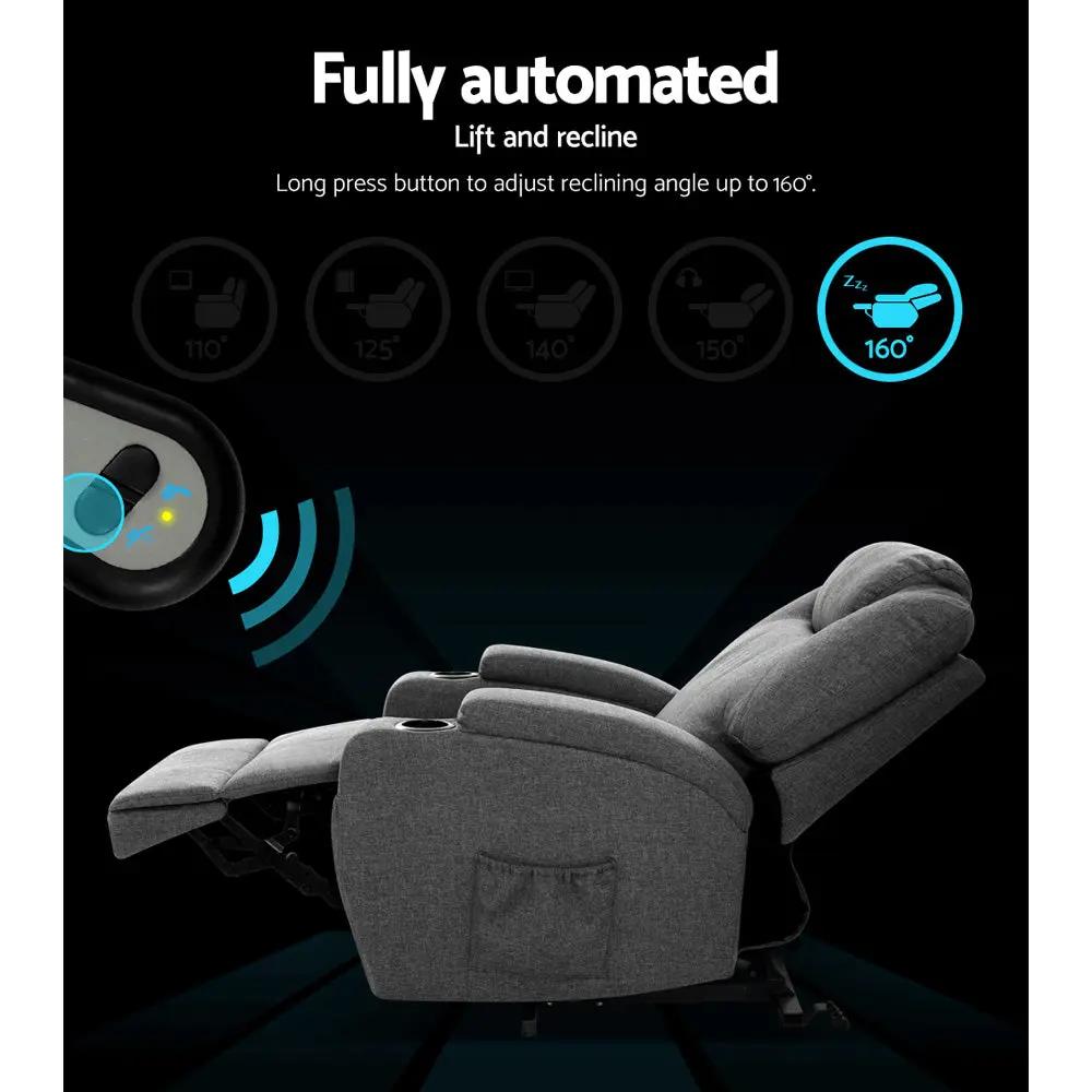 Artiss Electric Massage Chair Recliner Sofa Lift Motor Armchair Heating Fabric Deals499