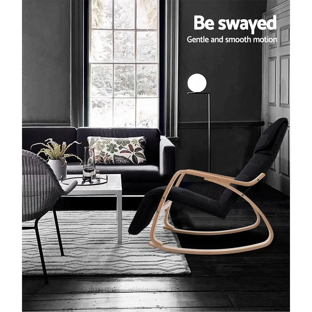 Artiss Fabric Rocking Armchair with Adjustable Footrest - Black Deals499