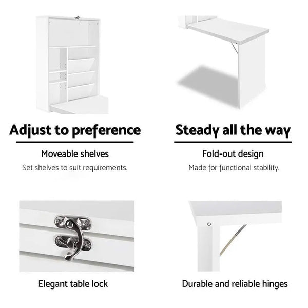 Artiss Foldable Desk with Bookshelf - White Deals499