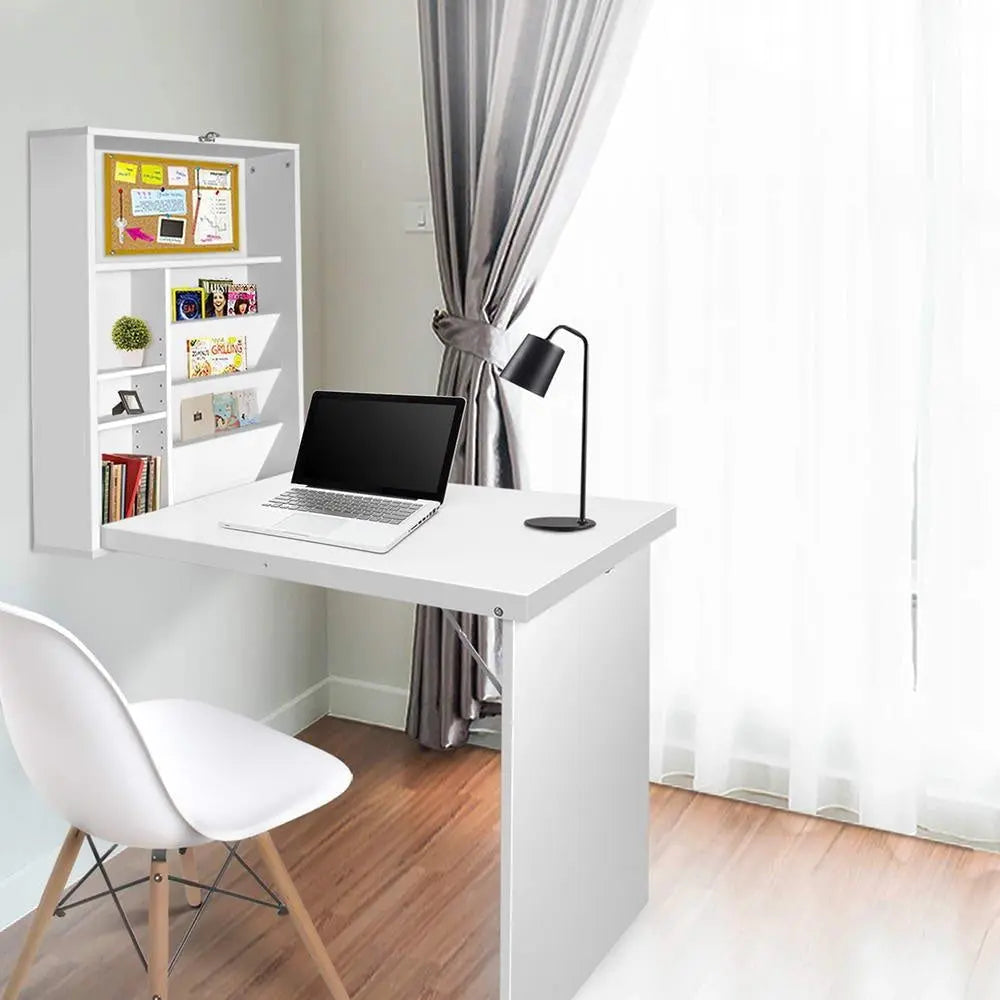 Artiss Foldable Desk with Bookshelf - White Deals499