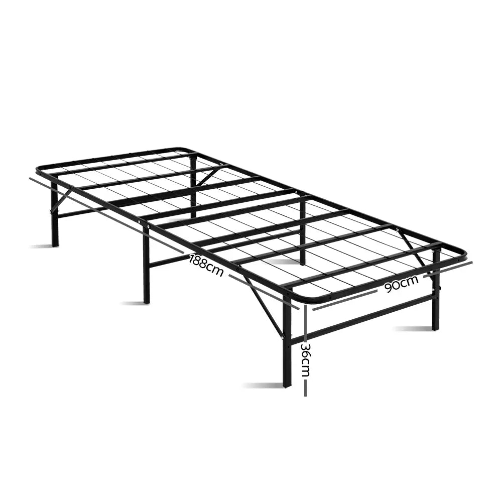 Artiss Folding Bed Frame Single Metal Bed Base Portable Black Deals499