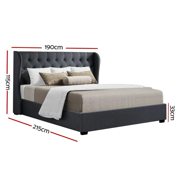 Artiss Issa Bed Frame Fabric Gas Lift Storage - Charcoal King Deals499