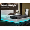 Artiss Lumi LED Bed Frame PU Leather Gas Lift Storage - White Double Deals499
