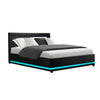 Artiss Lumi LED Bed Frame PU Leather Gas Lift Storage - Black Double Deals499