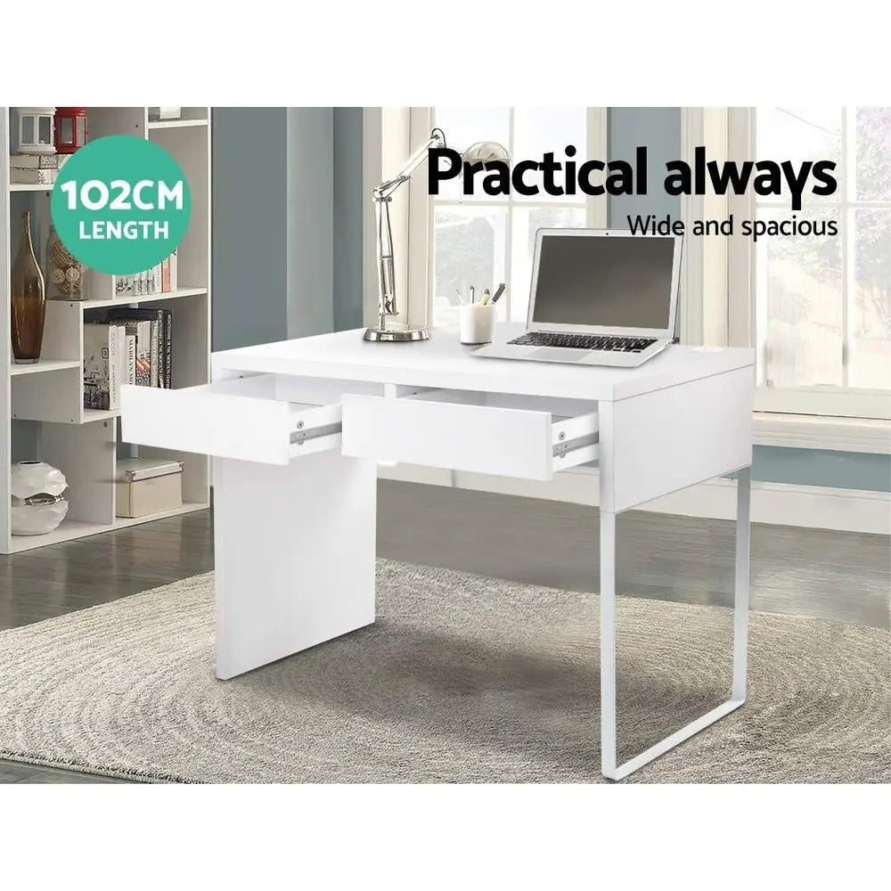 Artiss Metal Desk with 2 Drawers - White Deals499