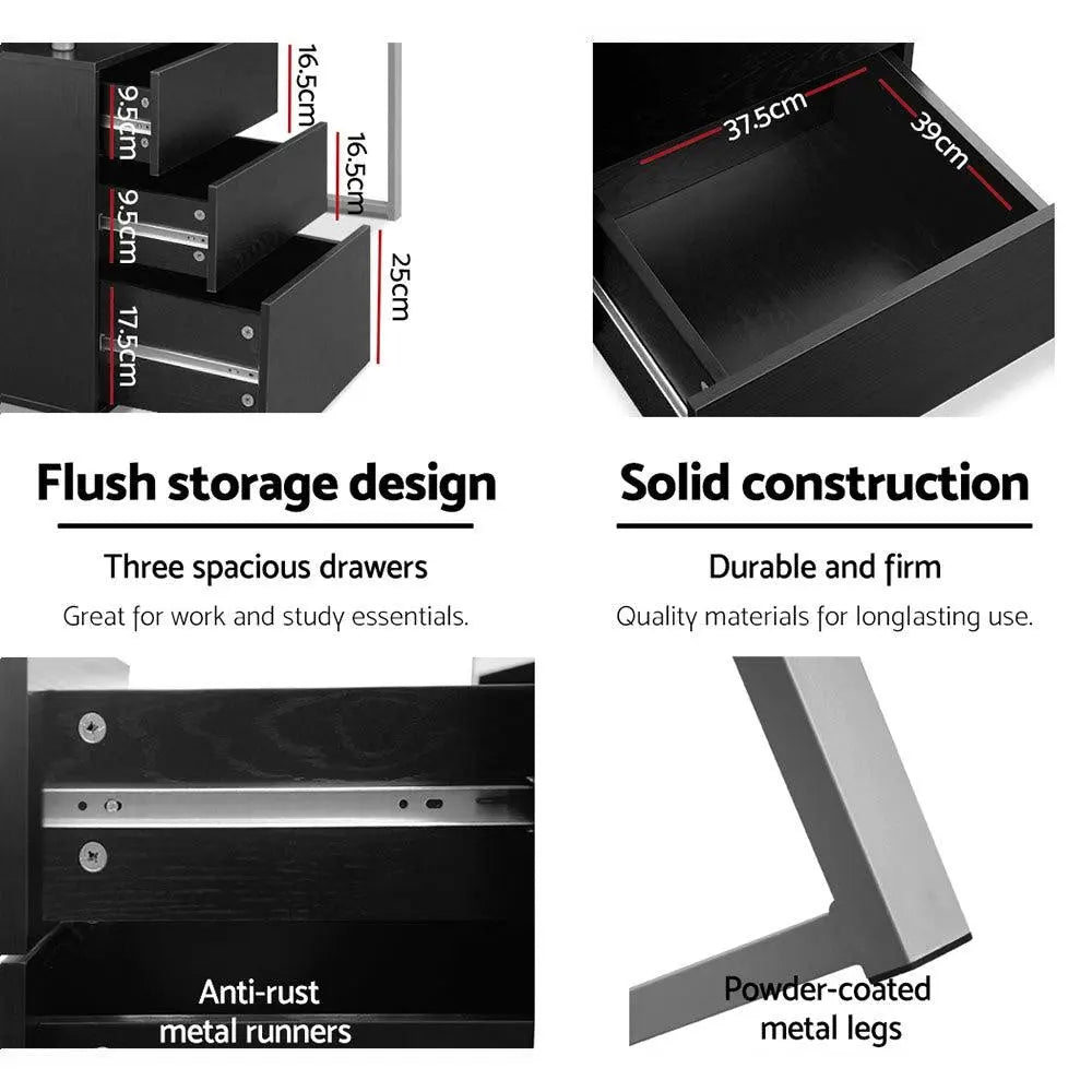 Artiss Metal Desk with 3 Drawers - Black Deals499