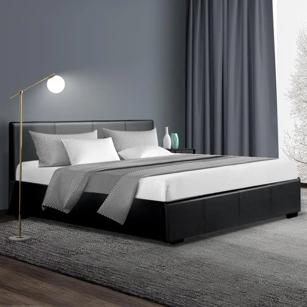Artiss Nino Bed Frame PU Leather - Black Queen Deals499