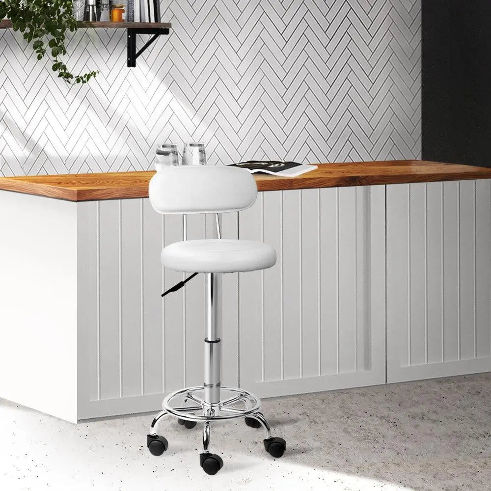 Artiss PU Leather Swivel Salon Stool - White Deals499