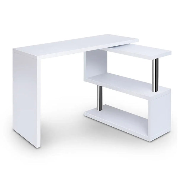 Artiss Rotary Corner Desk with Bookshelf - White Deals499