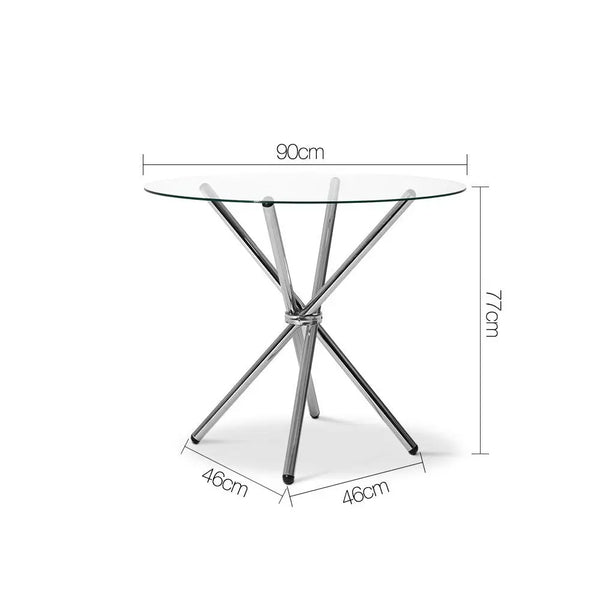 Artiss Round Dining Table 4 Seater 90cm Tempered Glass Clear Chrome Steel Legs Cross Cafe Kitchen Tables Deals499