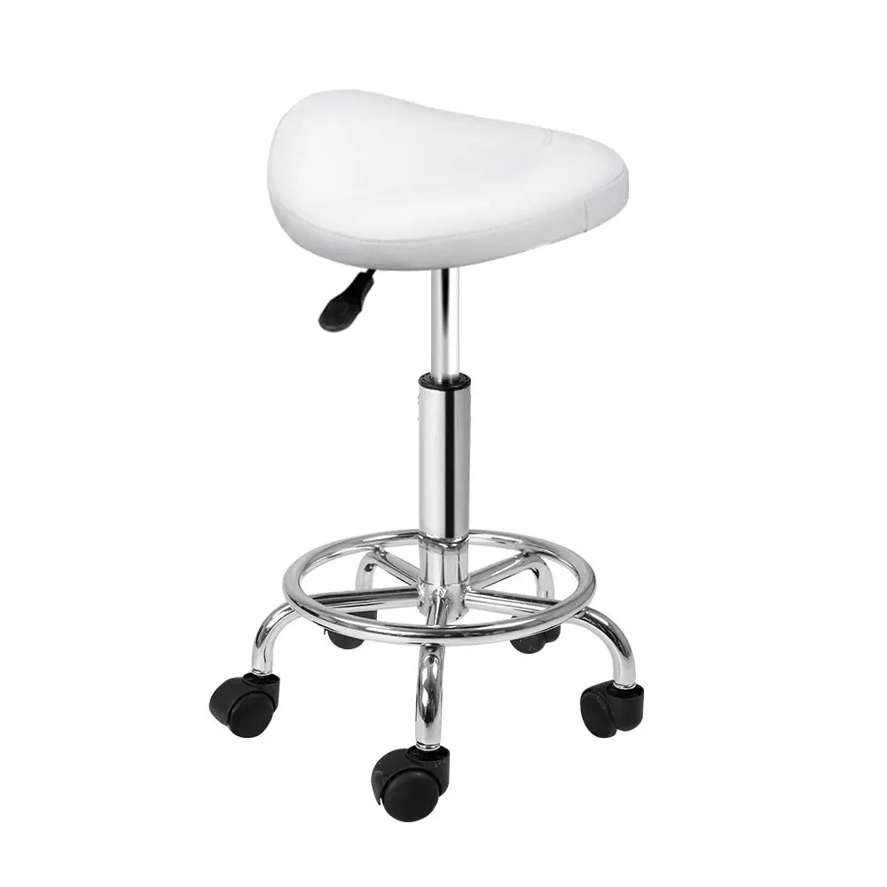 Artiss Saddle Salon Stool White PU Swivel Barber Hair Dress Chair Hydraulic Lift Deals499