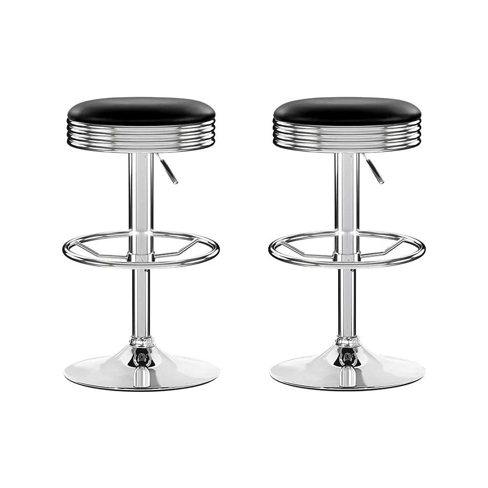 Artiss Set of 2 Backless PU Leather Bar Stools - Black and Chrome Deals499