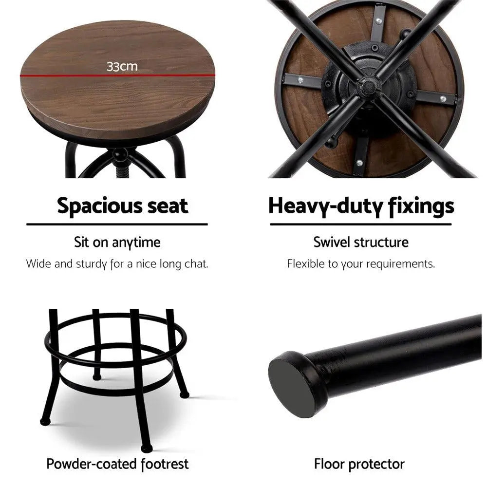 Artiss Set of 2 Bar Stool Industrial Round Seat Wood Metal - Black and Brown Deals499