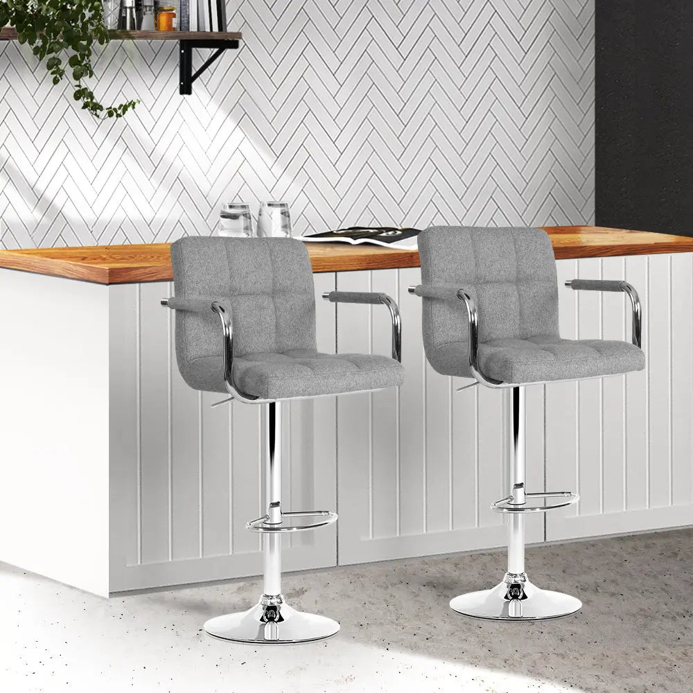 Artiss Set of 2 Bar Stools Gas lift Swivel - Steel and Grey Deals499