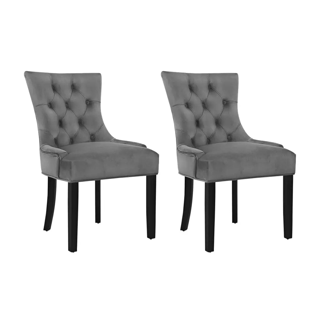 Artiss Set of 2 Dining Chairs French Provincial Retro Chair Wooden Velvet Fabric Grey Deals499